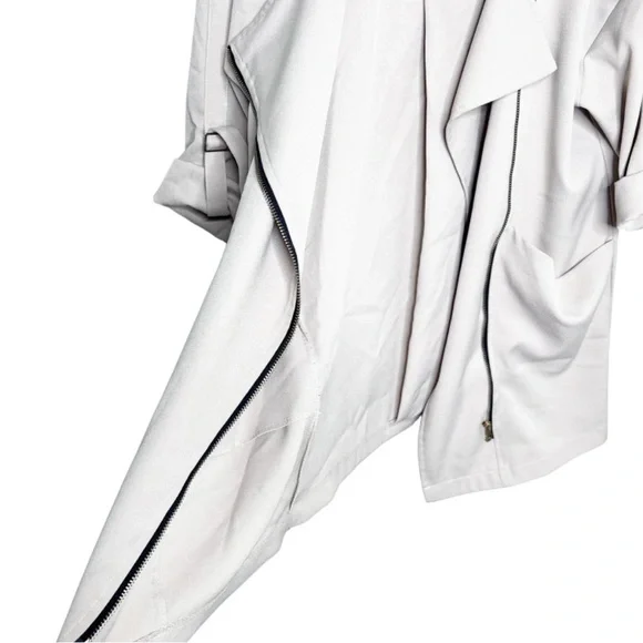 Womens Asymmetrical Zip Jacket Draped Collar Rolled Sleeve Beige Size MM - Picture 9 of 16